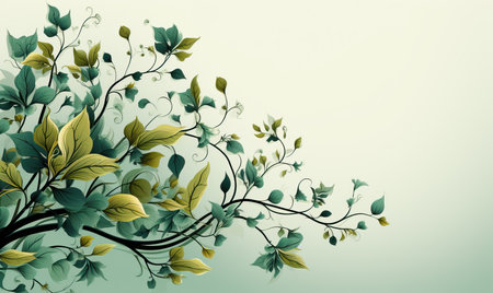 Branch with green leaves on a white background. Selective soft focus.の写真素材