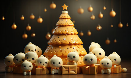 Yellow emotional emoticons celebrate Christmas. Selective soft focus.の写真素材