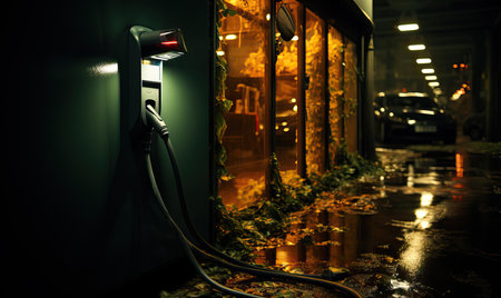 Abstract car electric charging station in the city. Selective soft focus.