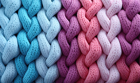 Abstract colored background with large knitted texture. Selective soft focus.の素材