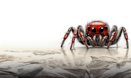 Drawing of a spider on a white background. Selective soft focus.の素材