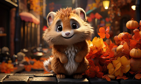 Cartoon 3d hamster on an autumn background. Selective soft focus.の素材