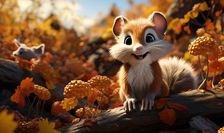 Cartoon animal chipmunk on autumn background. Selective soft focus.の素材