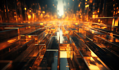 Creative of shiny elegant gold Gold bullion with shiny lines on abstract background.の素材