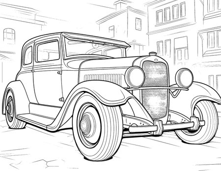 Coloring book for children, illustration of a auto close-up. Selective soft focus.の素材