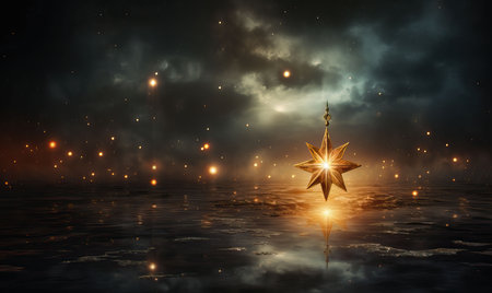 Abstract Christmas star on a blurred background. Selective soft focus.の素材