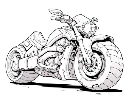 Coloring book for children, illustration of a motorcycle close-up. Selective soft focus.の素材
