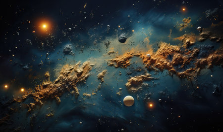 Abstract texture galaxy background with satellites. Selective soft focus.の素材