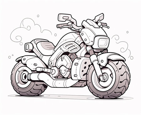 Coloring book for children, illustration of a motorcycle close-up. Selective soft focus.の素材