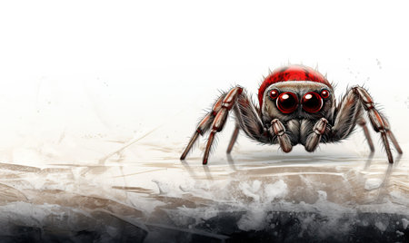 Drawing of a spider on a white background. Selective soft focus.の素材