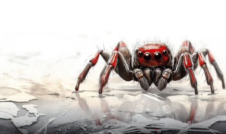 Drawing of a spider on a white background. Selective soft focus.の素材