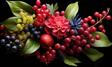 Colorful berry bouquet on a dark background. Selective soft focus.の素材