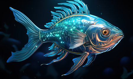 Abstract fish on a dark background. Selective soft focus.の素材