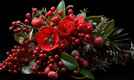 Colorful berry bouquet on a dark background. Selective soft focus.の素材