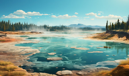 Realistic landscape of Yellowstone Park on a sunny day. Selective soft focus.の素材
