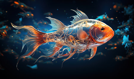 Colorful transparent fish on a dark background. Selective soft focus.の素材