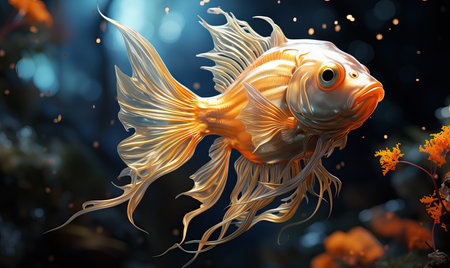An unusual fish swims at depth in the dark. Selective soft focus.の素材