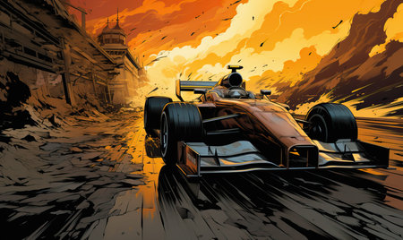 Racing car in graphic novel and comic style. Selective soft focus.の素材