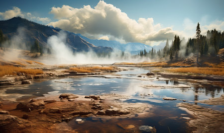 Realistic landscape of Yellowstone Park on a sunny day. Selective soft focus.の素材