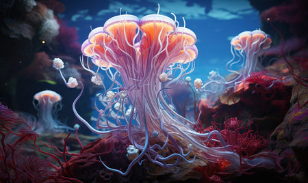 Creative colorful corals closeup underwater. Selective soft focus.の素材