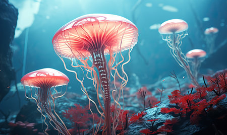 Creative colorful corals closeup underwater. Selective soft focus.の素材