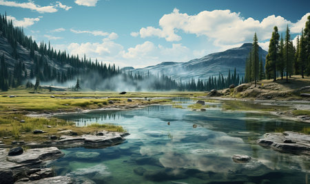 Realistic landscape of Yellowstone Park on a sunny day. Selective soft focus.の素材