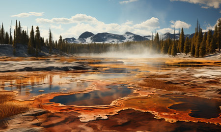 Realistic landscape of Yellowstone Park on a sunny day. Selective soft focus.の素材