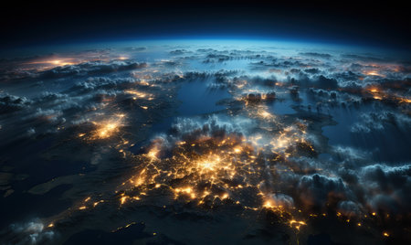Abstract top view of earth illumination at night. Selective soft focus.の素材