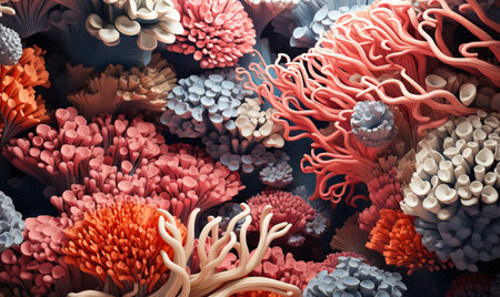 Creative colorful background, corals close up. Selective soft focus.の素材