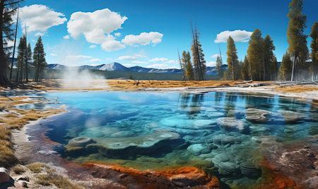 Realistic landscape of Yellowstone Park on a sunny day. Selective soft focus.の素材