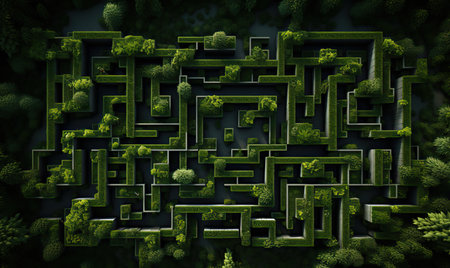 Abstract structural background with green labyrinth. Selective soft focus.の素材