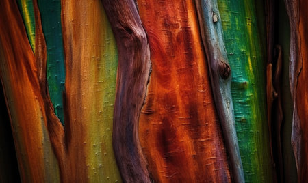 Texture background of a large rainbow eucalyptus tree. Selective soft focus.の素材