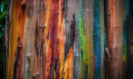 Texture background of a large rainbow eucalyptus tree. Selective soft focus.の素材