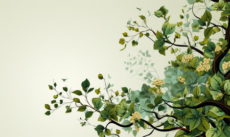 Branch with green leaves on a white background. Selective soft focus.の写真素材