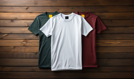 Close-up of T-shirts hanging on the wall. Selective soft focus.の写真素材
