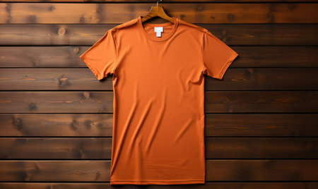 Close-up of an orange T-shirt hanging on the wall. Selective soft focus.の写真素材