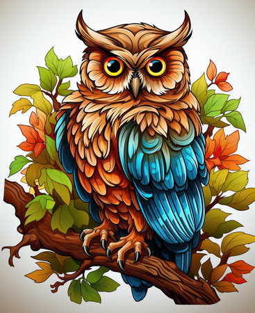 Illustration of an owl on a white background.の素材