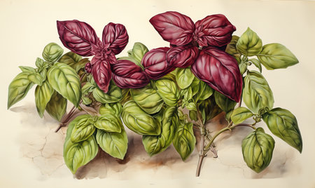 Image of basil on a light background.の素材