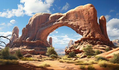 A realistic natural landscape of Arches Park in muted colors.の素材