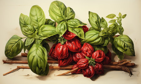Image of basil on a light background.の素材