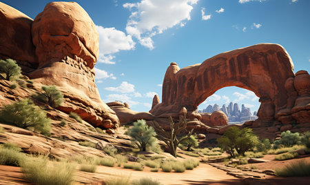 A realistic natural landscape of Arches Park in muted colors.の素材