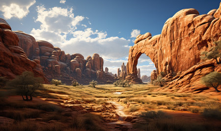 A realistic natural landscape of Arches Park in muted colors.の素材