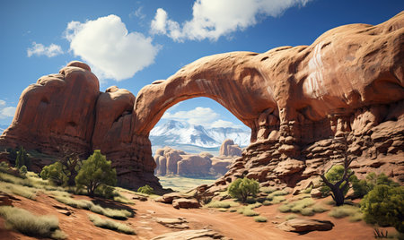 A realistic natural landscape of Arches Park in muted colors.の素材
