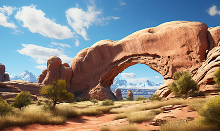 A realistic natural landscape of Arches Park in muted colors.の素材