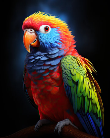 A colorful parrot sits on a branch. Selective soft focusの素材