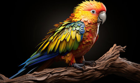 A colorful parrot sits on a branch. Selective soft focusの素材