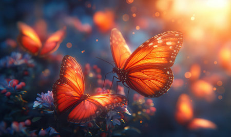 Colorful butterflies on a blurred natural background. Selective soft focusの素材