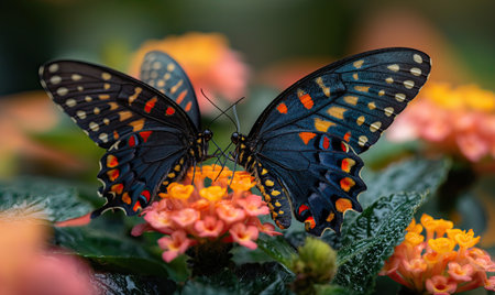 Colorful butterflies on a blurred natural background. Selective soft focusの素材