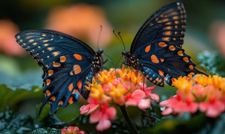 Colorful butterflies on a blurred natural background. Selective soft focusの素材