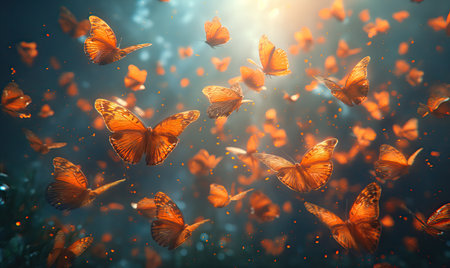 Colorful butterflies on a blurred natural background. Selective soft focusの素材